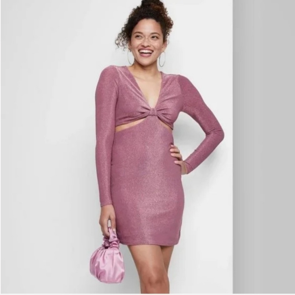 Wild Fable Long Sleeve Cut Out Bodycon Dress Metallic Pink Med